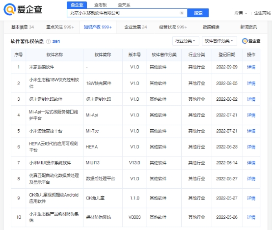愛企查顯示，小米眼鏡軟件著作權已獲登記批準